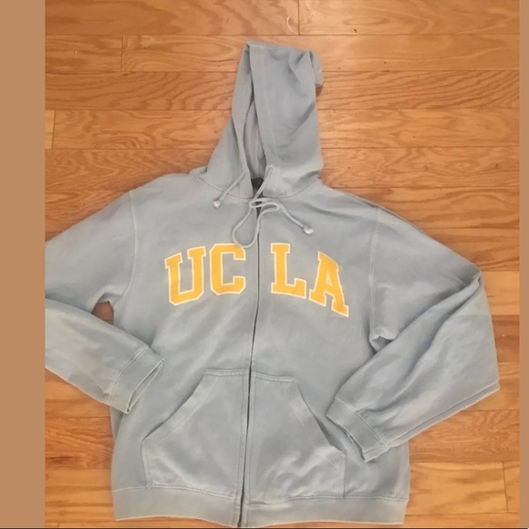 Vintage Sweaters - MV SPORTS LADIES Solid Blue Front Zip UCLA Hoodie